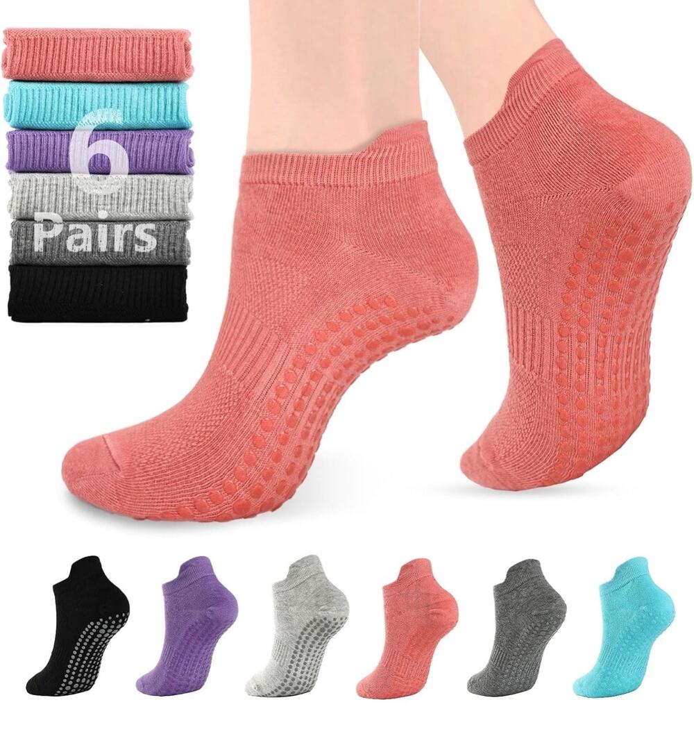 NWT 6 Pairs Pilates Yoga Socks w/Grips - Non Slip